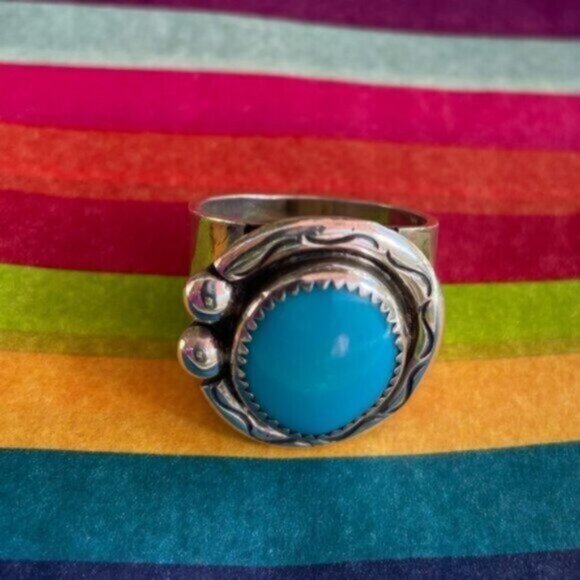 Vintage Men's Turquoise Sterling Silver Ring (Size 10) - Picture 1 of 5